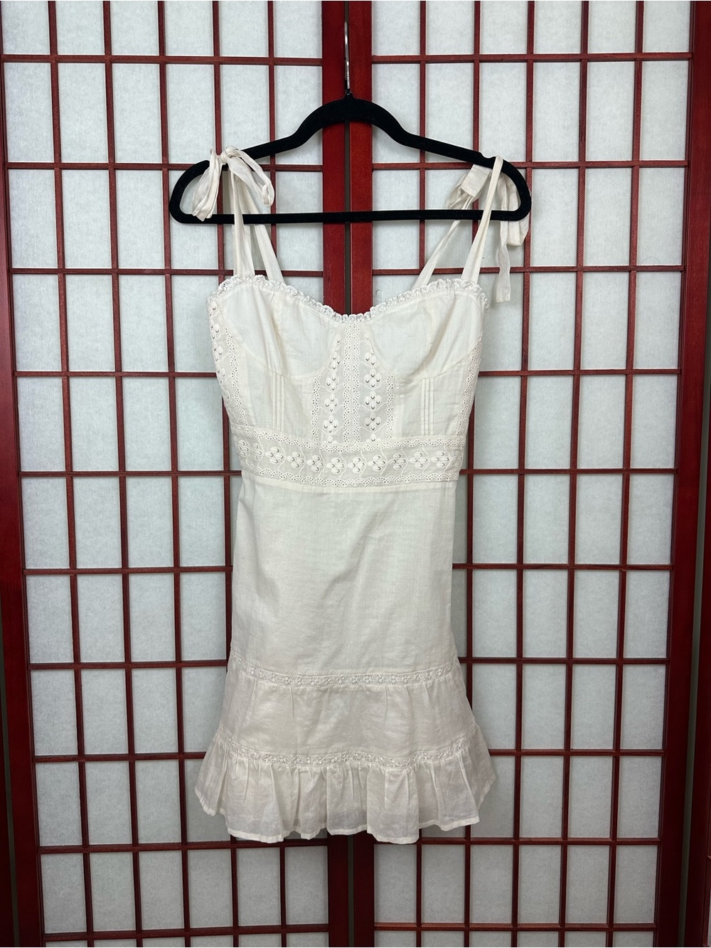 Reformation Maeve Organic Cotton Ivory White Sweetheart Romantic Mini Dress